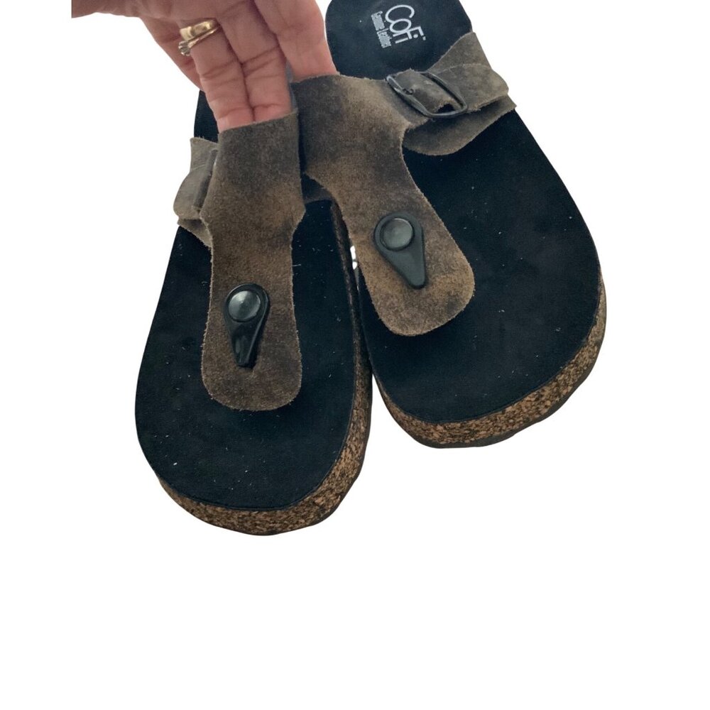 Brown Suede CoFi Genuine Leather Platform Sandals With Adjustable Buckle & Toe P